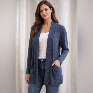 J.Crew Long Open-Front Cardigan – Heathered Navy – Women’s Small